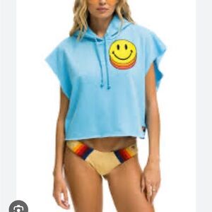 Aviator Nation Sky Blue sleeveless fleece smiley Hoodie s